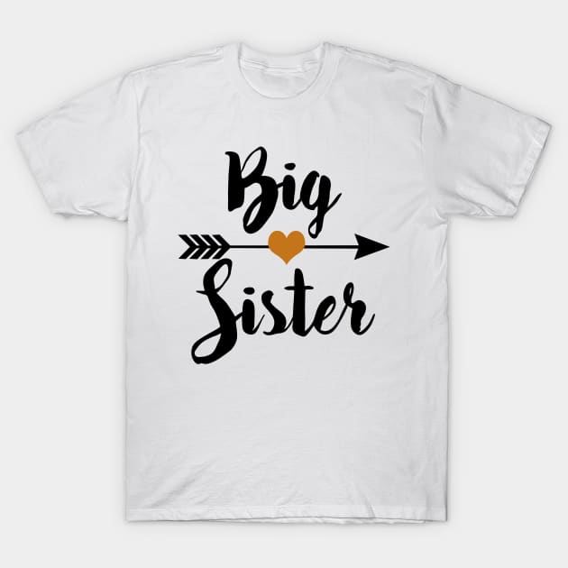 Big Sister Arrow Love Black T-Shirt by tekolier